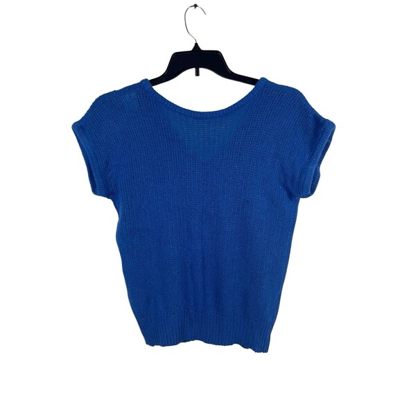 VTG Parrinello Blue Knit Fuzzy Short Sleeve Sweater L Silk Linen Angora Blend - Picture 4 of 11